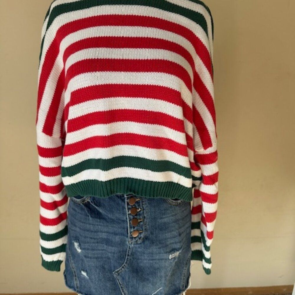Mi Ami Red Green & White Striped Sweater   8403  Small
